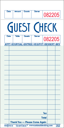 Guest Check Paper 1 Part Green 18 Line