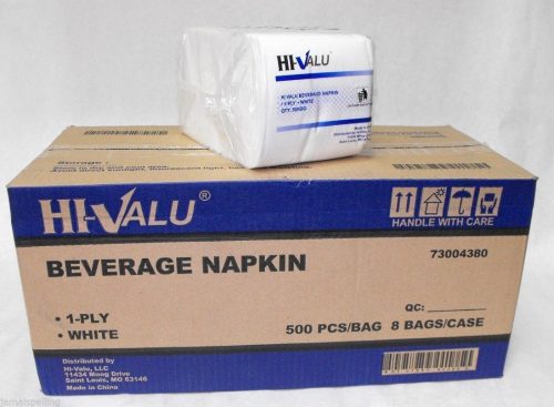 Hi-Valu Beverage Napkin 9x9 1 Ply White Embossed